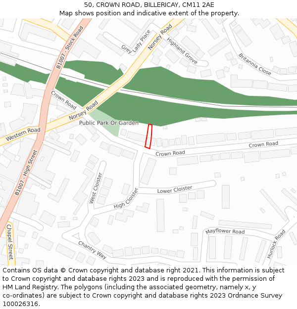 50, CROWN ROAD, BILLERICAY, CM11 2AE: Location map and indicative extent of plot
