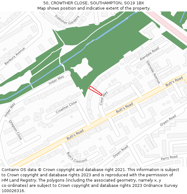 50, CROWTHER CLOSE, SOUTHAMPTON, SO19 1BX: Location map and indicative extent of plot