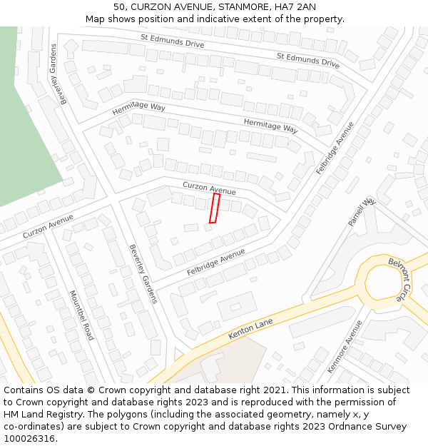 50, CURZON AVENUE, STANMORE, HA7 2AN: Location map and indicative extent of plot