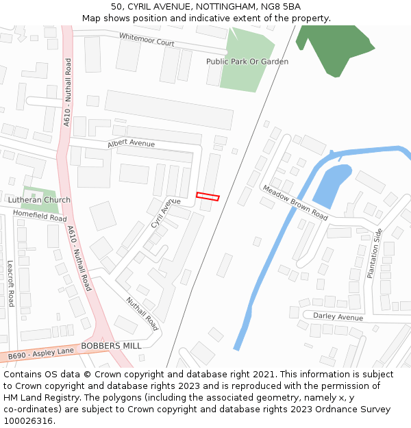 50, CYRIL AVENUE, NOTTINGHAM, NG8 5BA: Location map and indicative extent of plot