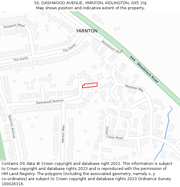 50, DASHWOOD AVENUE, YARNTON, KIDLINGTON, OX5 1NJ: Location map and indicative extent of plot
