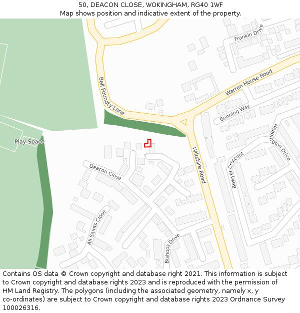 50, DEACON CLOSE, WOKINGHAM, RG40 1WF: Location map and indicative extent of plot
