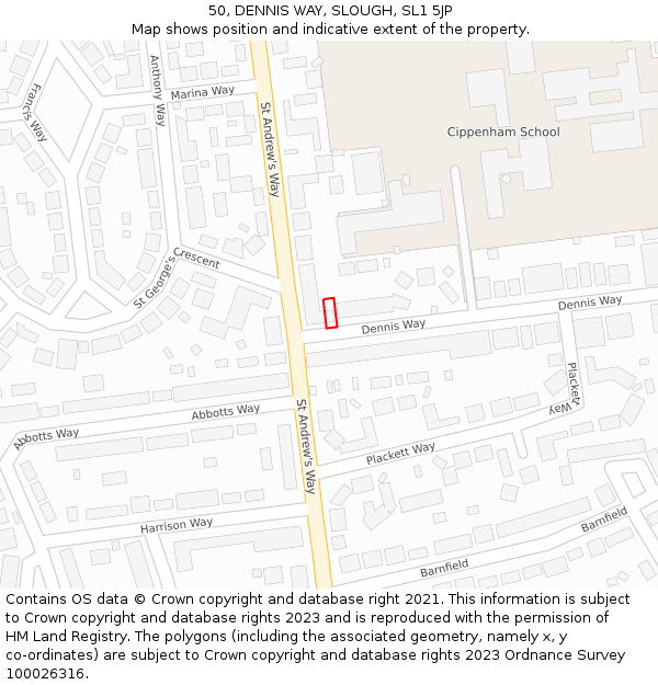 50, DENNIS WAY, SLOUGH, SL1 5JP: Location map and indicative extent of plot