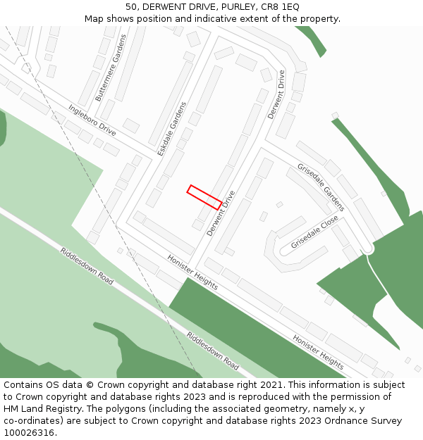 50, DERWENT DRIVE, PURLEY, CR8 1EQ: Location map and indicative extent of plot