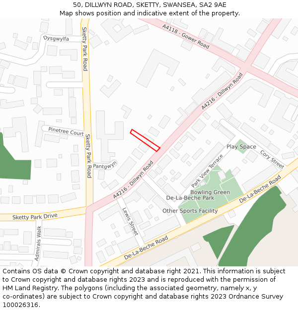 50, DILLWYN ROAD, SKETTY, SWANSEA, SA2 9AE: Location map and indicative extent of plot