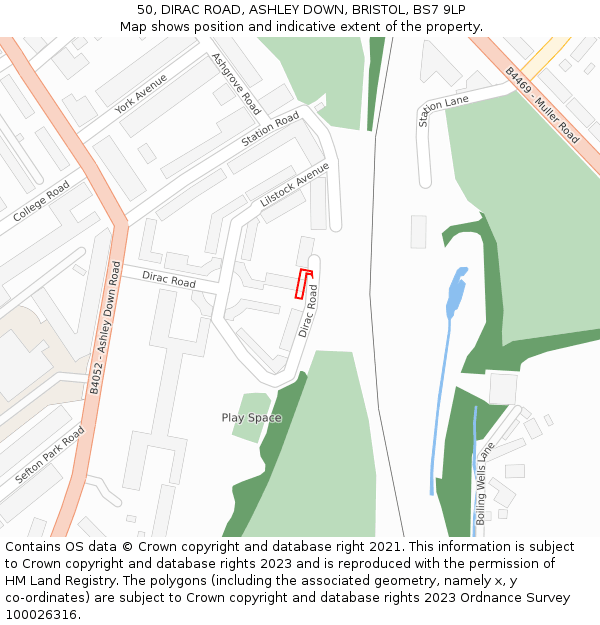 50, DIRAC ROAD, ASHLEY DOWN, BRISTOL, BS7 9LP: Location map and indicative extent of plot