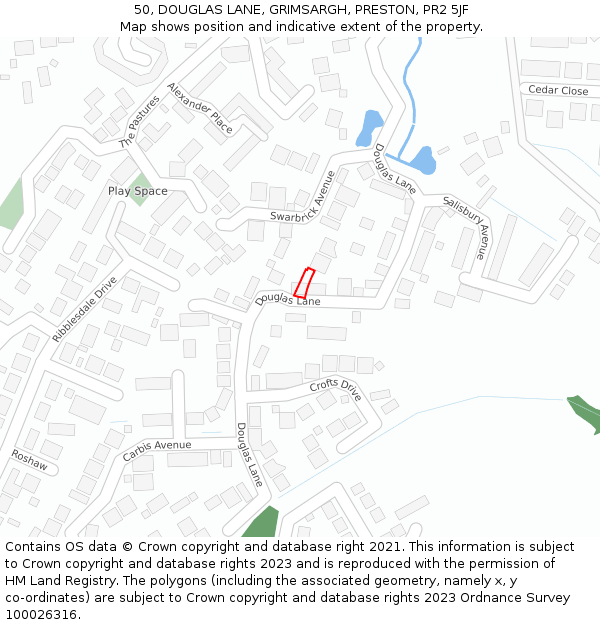 50, DOUGLAS LANE, GRIMSARGH, PRESTON, PR2 5JF: Location map and indicative extent of plot