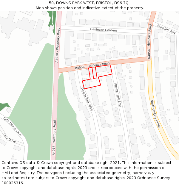 50, DOWNS PARK WEST, BRISTOL, BS6 7QL: Location map and indicative extent of plot