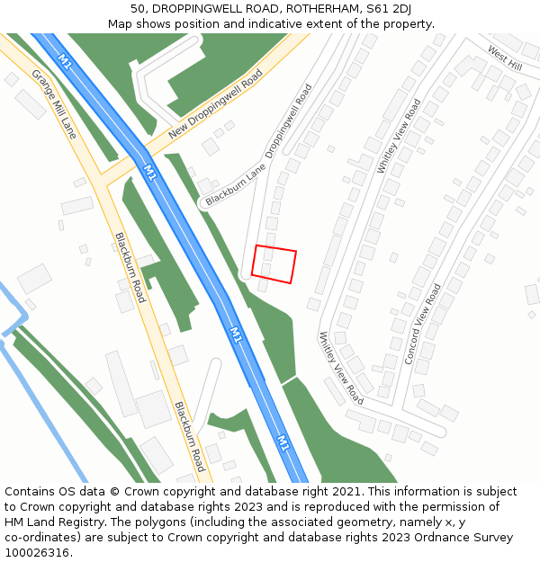 50, DROPPINGWELL ROAD, ROTHERHAM, S61 2DJ: Location map and indicative extent of plot