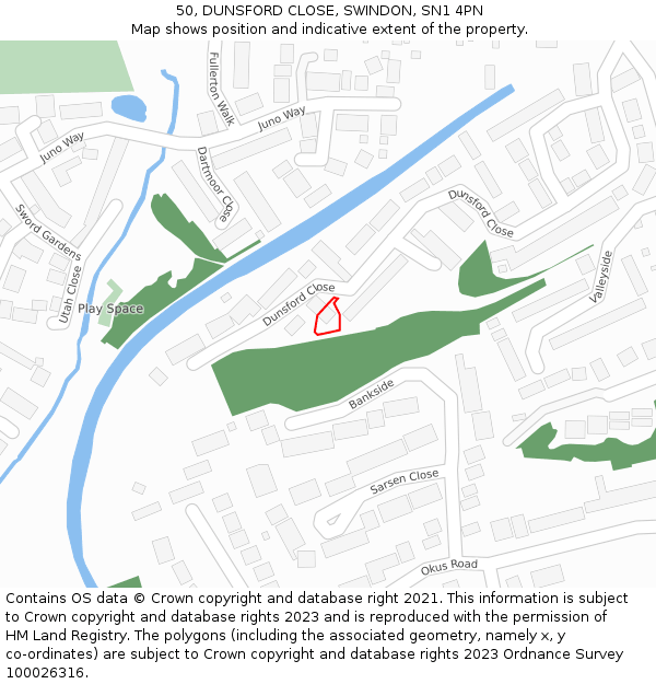 50, DUNSFORD CLOSE, SWINDON, SN1 4PN: Location map and indicative extent of plot