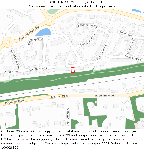 50, EAST HUNDREDS, FLEET, GU51 1HL: Location map and indicative extent of plot