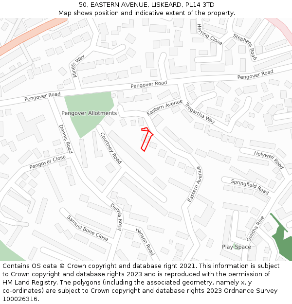 50, EASTERN AVENUE, LISKEARD, PL14 3TD: Location map and indicative extent of plot