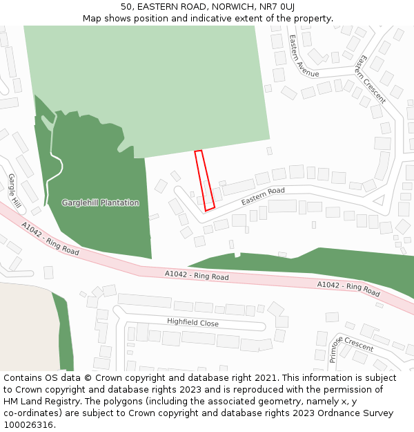50, EASTERN ROAD, NORWICH, NR7 0UJ: Location map and indicative extent of plot