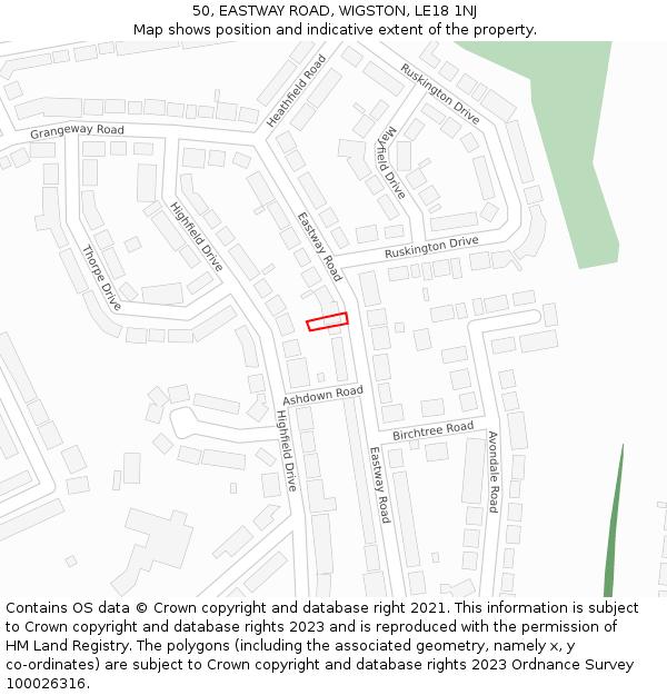 50, EASTWAY ROAD, WIGSTON, LE18 1NJ: Location map and indicative extent of plot