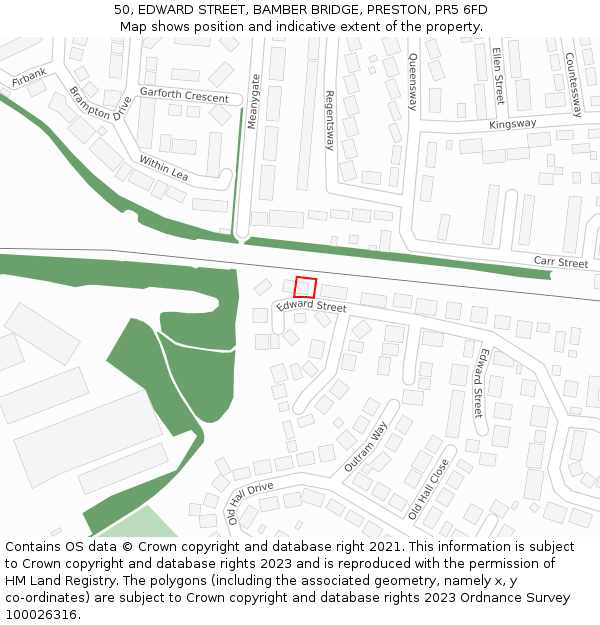 50, EDWARD STREET, BAMBER BRIDGE, PRESTON, PR5 6FD: Location map and indicative extent of plot