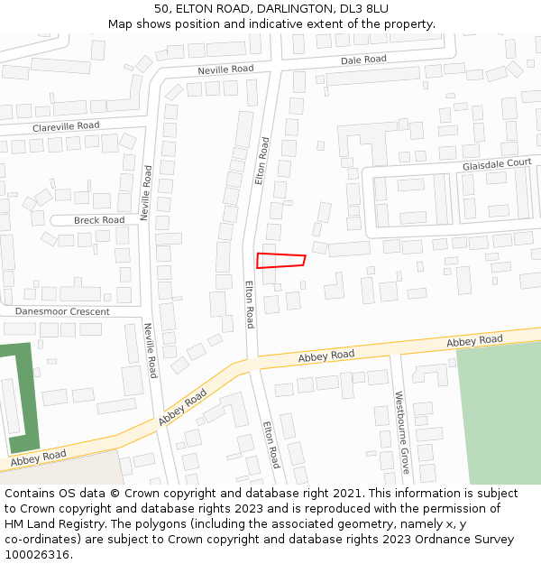 50, ELTON ROAD, DARLINGTON, DL3 8LU: Location map and indicative extent of plot
