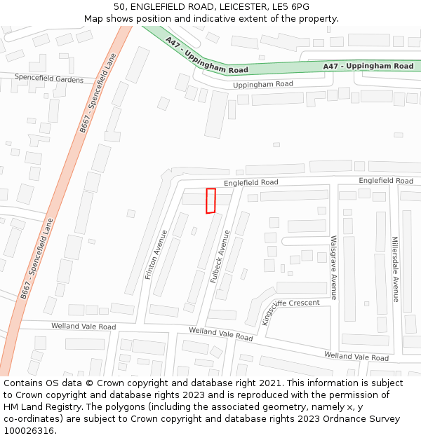 50, ENGLEFIELD ROAD, LEICESTER, LE5 6PG: Location map and indicative extent of plot