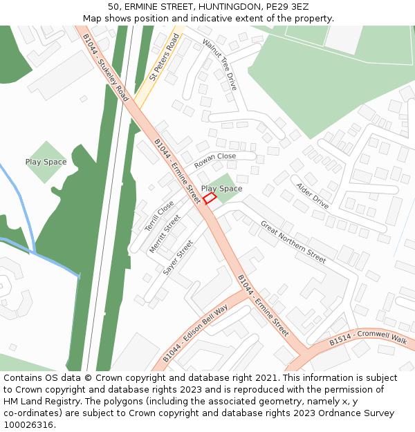 50, ERMINE STREET, HUNTINGDON, PE29 3EZ: Location map and indicative extent of plot