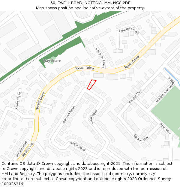 50, EWELL ROAD, NOTTINGHAM, NG8 2DE: Location map and indicative extent of plot