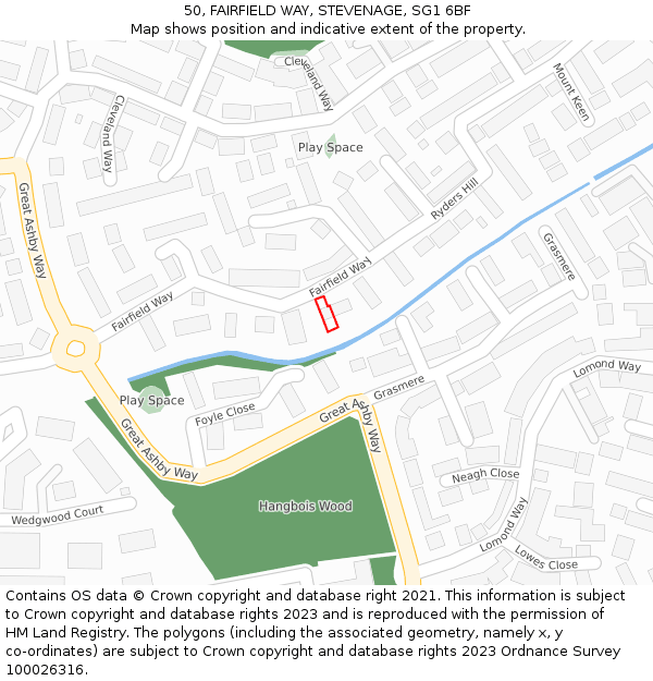50, FAIRFIELD WAY, STEVENAGE, SG1 6BF: Location map and indicative extent of plot