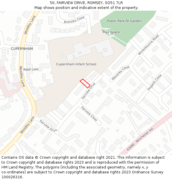 50, FAIRVIEW DRIVE, ROMSEY, SO51 7LR: Location map and indicative extent of plot