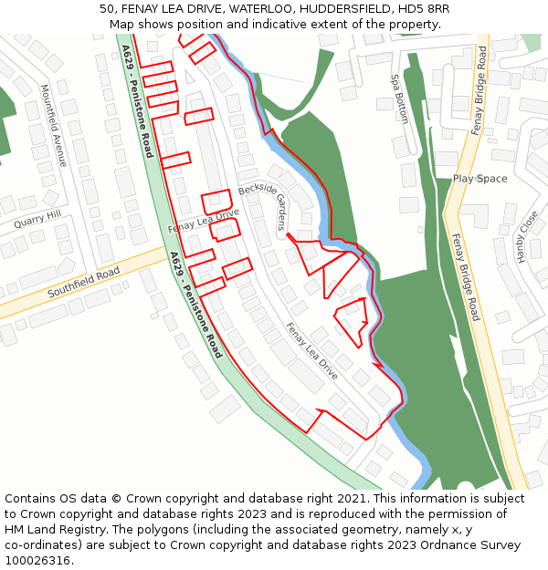 50, FENAY LEA DRIVE, WATERLOO, HUDDERSFIELD, HD5 8RR: Location map and indicative extent of plot