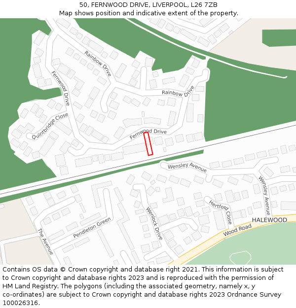50, FERNWOOD DRIVE, LIVERPOOL, L26 7ZB: Location map and indicative extent of plot