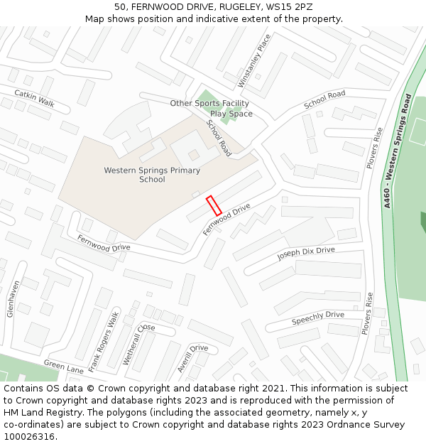 50, FERNWOOD DRIVE, RUGELEY, WS15 2PZ: Location map and indicative extent of plot