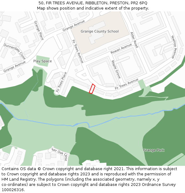 50, FIR TREES AVENUE, RIBBLETON, PRESTON, PR2 6PQ: Location map and indicative extent of plot