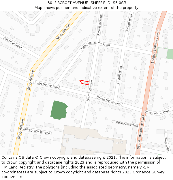 50, FIRCROFT AVENUE, SHEFFIELD, S5 0SB: Location map and indicative extent of plot
