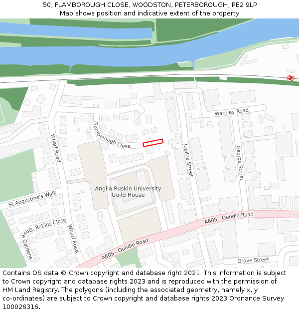 50, FLAMBOROUGH CLOSE, WOODSTON, PETERBOROUGH, PE2 9LP: Location map and indicative extent of plot
