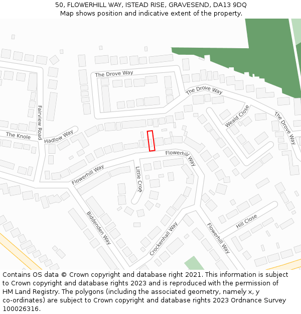 50, FLOWERHILL WAY, ISTEAD RISE, GRAVESEND, DA13 9DQ: Location map and indicative extent of plot