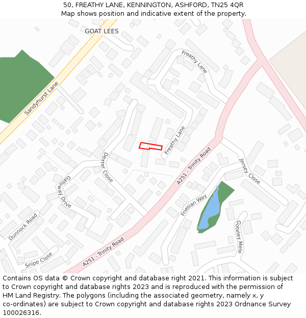 50, FREATHY LANE, KENNINGTON, ASHFORD, TN25 4QR: Location map and indicative extent of plot