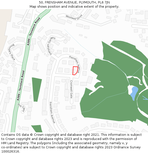 50, FRENSHAM AVENUE, PLYMOUTH, PL6 7JN: Location map and indicative extent of plot