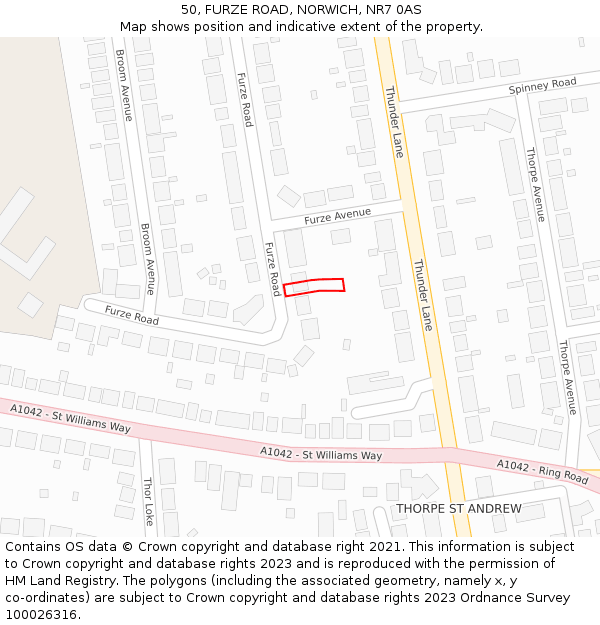 50, FURZE ROAD, NORWICH, NR7 0AS: Location map and indicative extent of plot