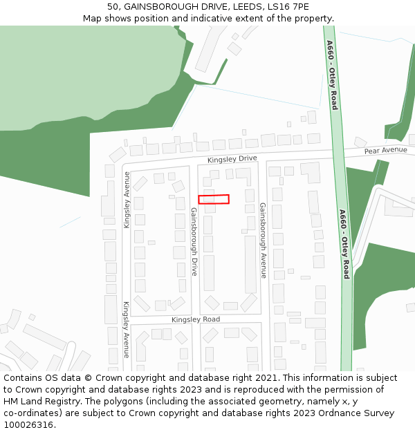 50, GAINSBOROUGH DRIVE, LEEDS, LS16 7PE: Location map and indicative extent of plot
