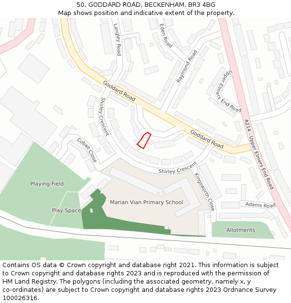 50, GODDARD ROAD, BECKENHAM, BR3 4BG: Location map and indicative extent of plot