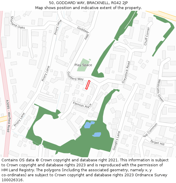 50, GODDARD WAY, BRACKNELL, RG42 2JP: Location map and indicative extent of plot