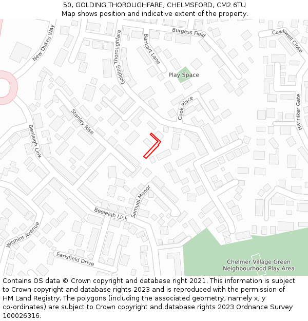 50, GOLDING THOROUGHFARE, CHELMSFORD, CM2 6TU: Location map and indicative extent of plot