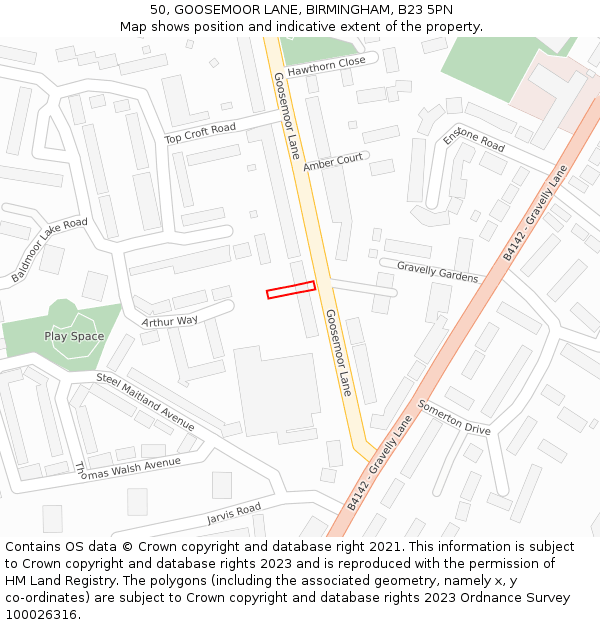 50, GOOSEMOOR LANE, BIRMINGHAM, B23 5PN: Location map and indicative extent of plot