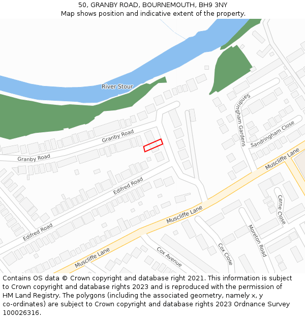 50, GRANBY ROAD, BOURNEMOUTH, BH9 3NY: Location map and indicative extent of plot