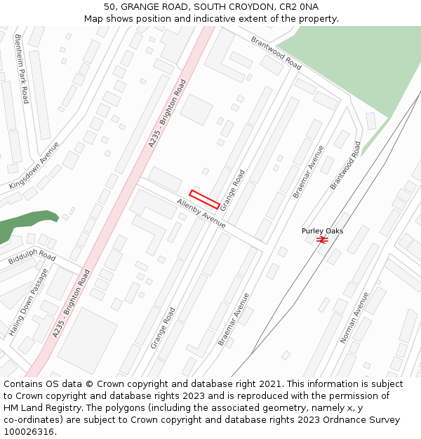 50, GRANGE ROAD, SOUTH CROYDON, CR2 0NA: Location map and indicative extent of plot