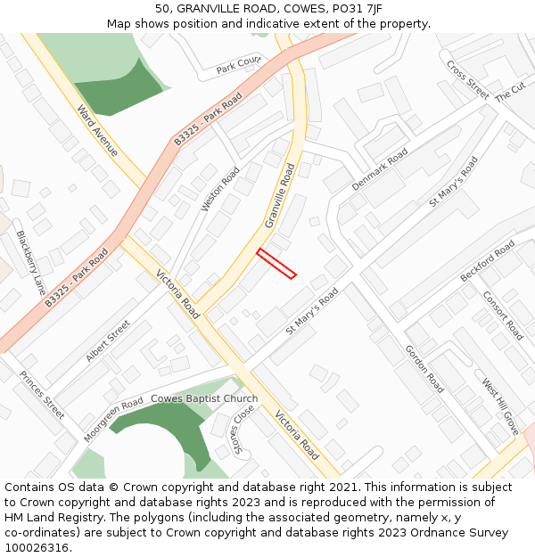 50, GRANVILLE ROAD, COWES, PO31 7JF: Location map and indicative extent of plot