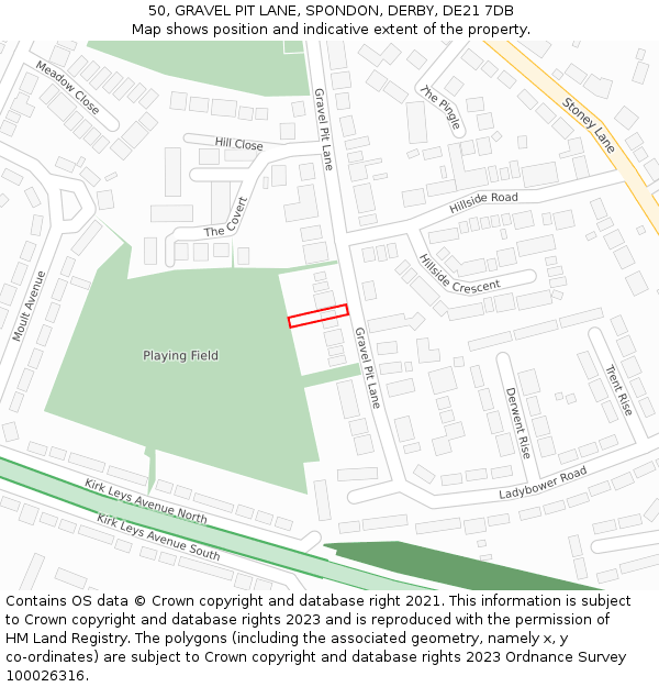 50, GRAVEL PIT LANE, SPONDON, DERBY, DE21 7DB: Location map and indicative extent of plot