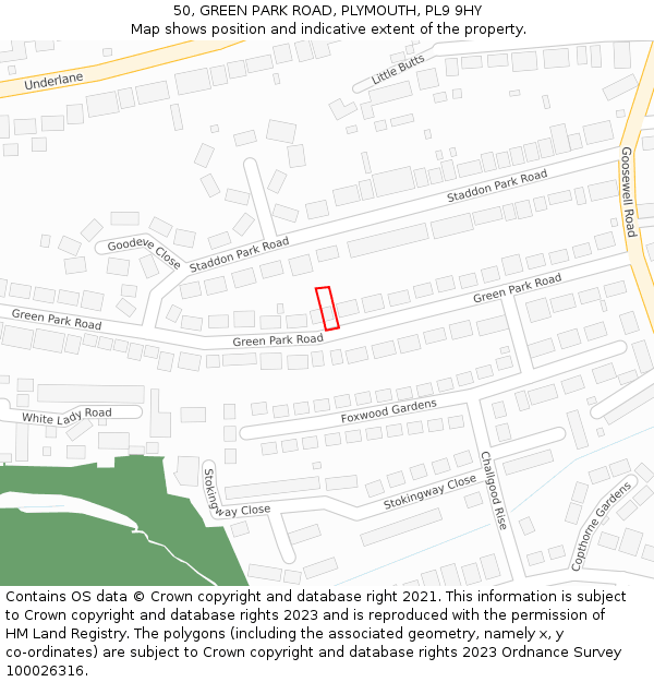 50, GREEN PARK ROAD, PLYMOUTH, PL9 9HY: Location map and indicative extent of plot