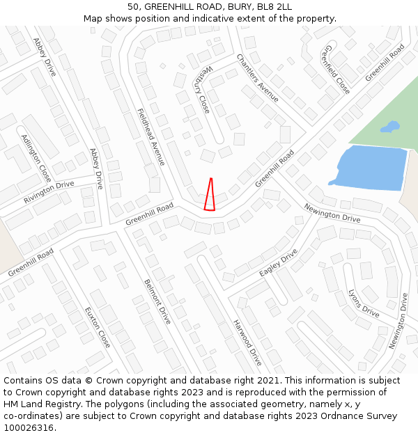 50, GREENHILL ROAD, BURY, BL8 2LL: Location map and indicative extent of plot