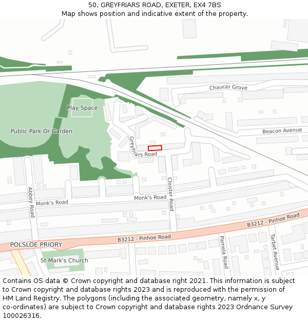 50, GREYFRIARS ROAD, EXETER, EX4 7BS: Location map and indicative extent of plot