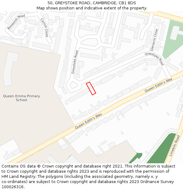 50, GREYSTOKE ROAD, CAMBRIDGE, CB1 8DS: Location map and indicative extent of plot