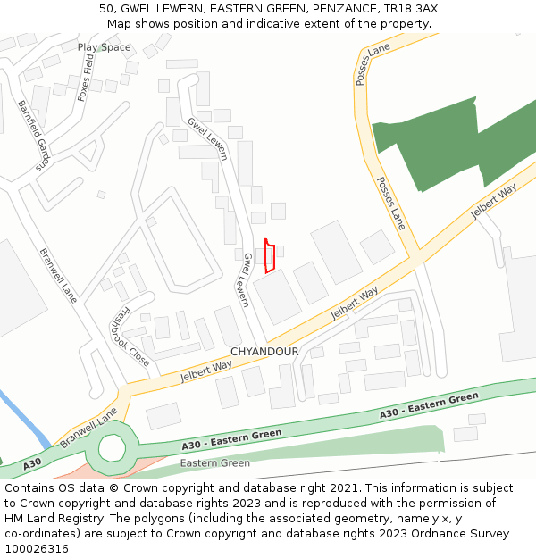 50, GWEL LEWERN, EASTERN GREEN, PENZANCE, TR18 3AX: Location map and indicative extent of plot