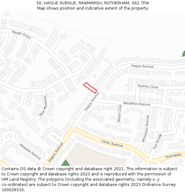 50, HAGUE AVENUE, RAWMARSH, ROTHERHAM, S62 7PW: Location map and indicative extent of plot